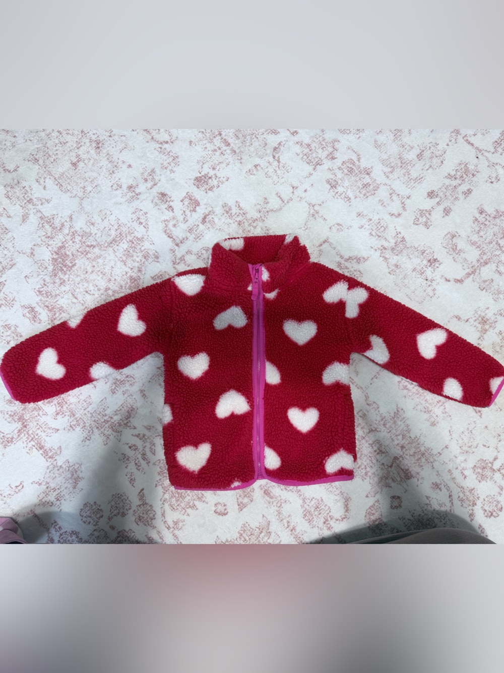 jumping beans Red Fleece Jacket with White Heart Print